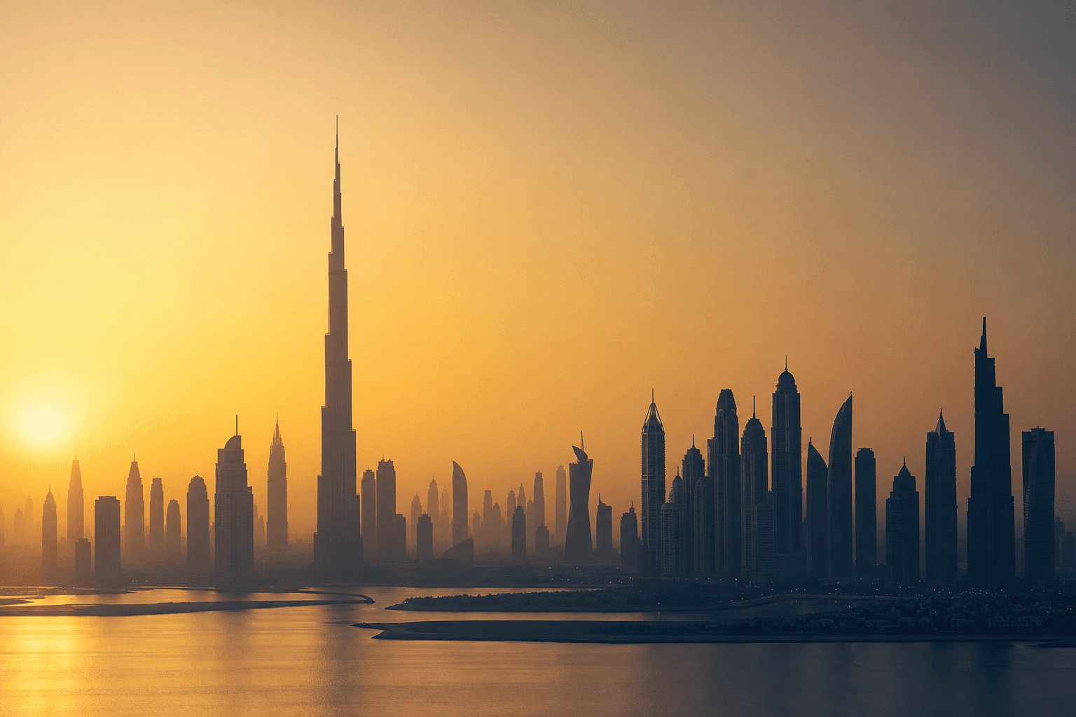 Dubai skyline at sunset